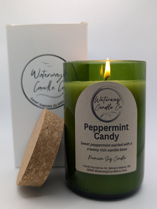 Peppermint Candy  Wine Bottle Candle